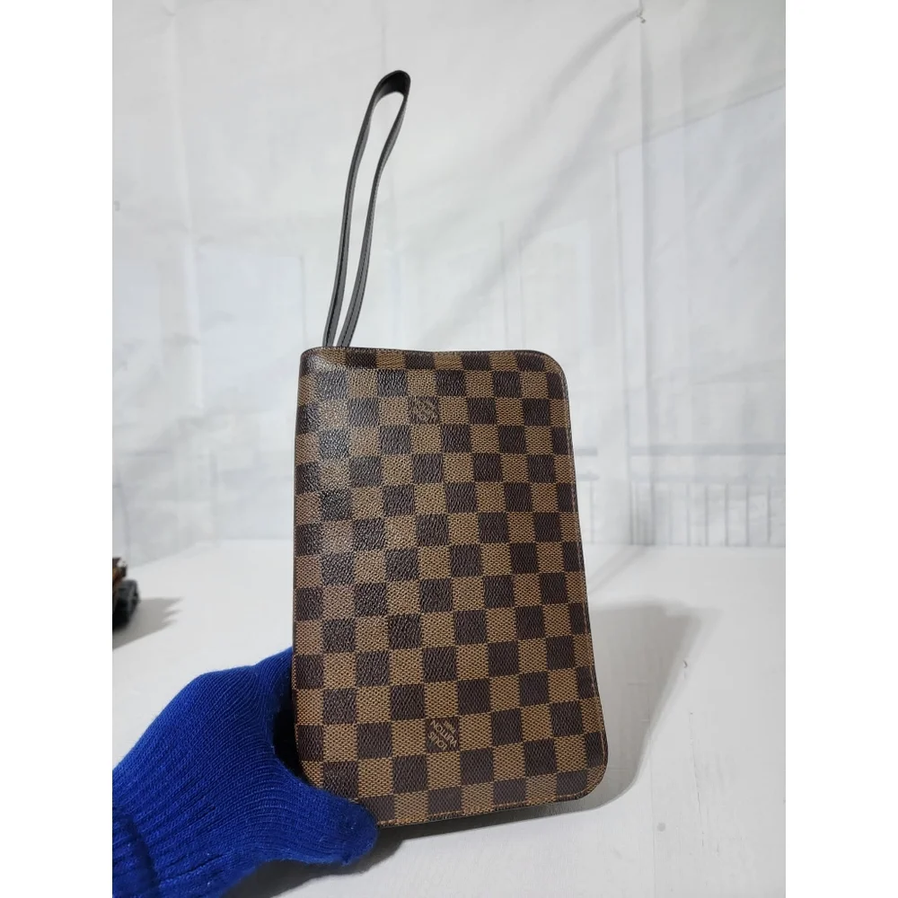 LOUIS VUITTON Damier Ebene Pochette Saint Louis Clutch Bag Brown